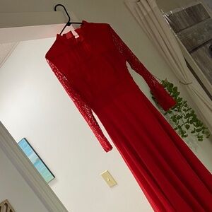 Chic Long Sleeve Red Lace Dress